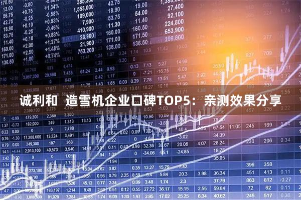 诚利和 造雪机企业口碑TOP5:亲测效果分享