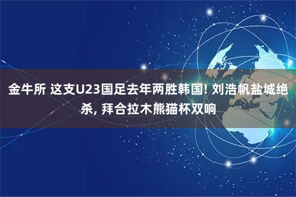 金牛所 这支U23国足去年两胜韩国! 刘浩帆盐城绝杀, 拜合拉木熊猫杯双响